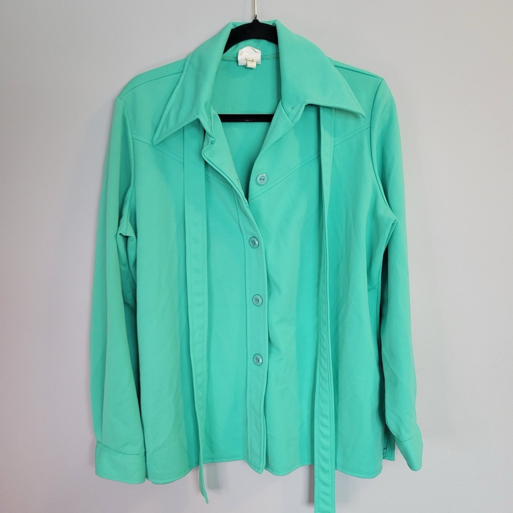 Queens Way To Fashion Jacket Women's Size 18 Mint Green Button Up Sash Vintage